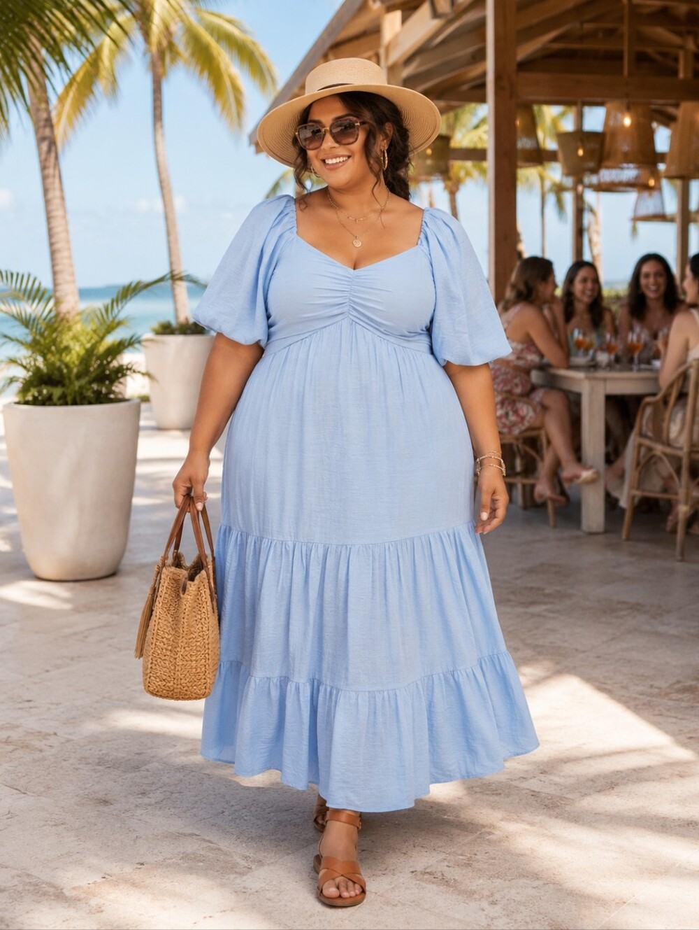 City Chic Blue Size 22 Balloon Sleeve Tiered Maxi Dress NWT